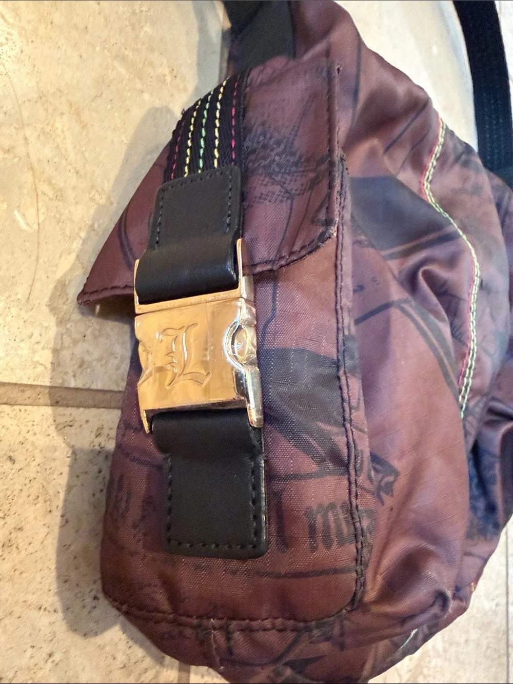 Casual Brown Graphic Crossbody Bag with Black Strap